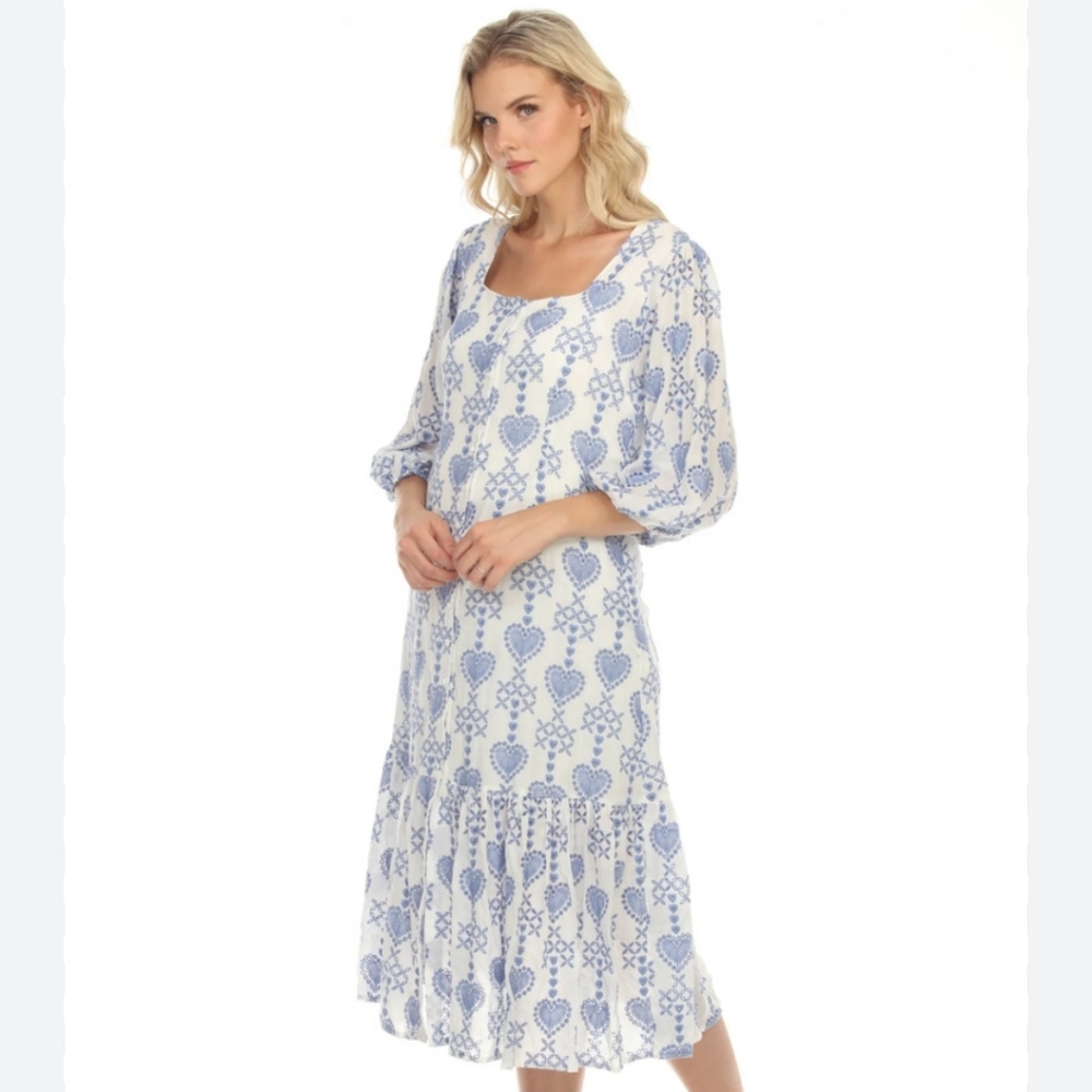 NWOT Johnny Was Jade Beau Eyelet Button-Down Tiered Midi Dress Boho Chic